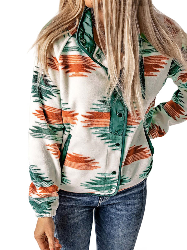 Native-Inspired Outerwear Tribal Print Fleece Jacket Fleece