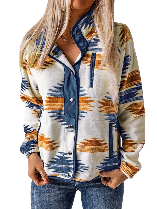 Native-Inspired Outerwear Tribal Print Fleece Jacket Fleece