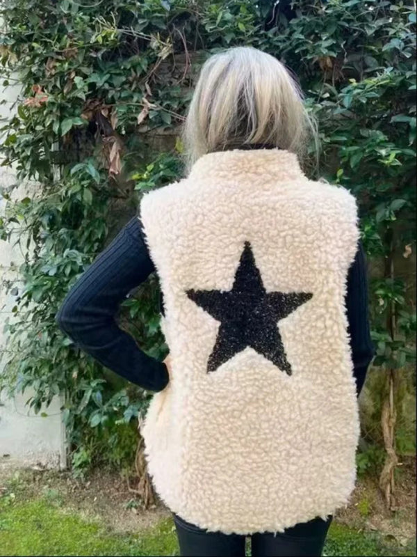 Cream Fleece Waistcoat with Bold Back Star Design	