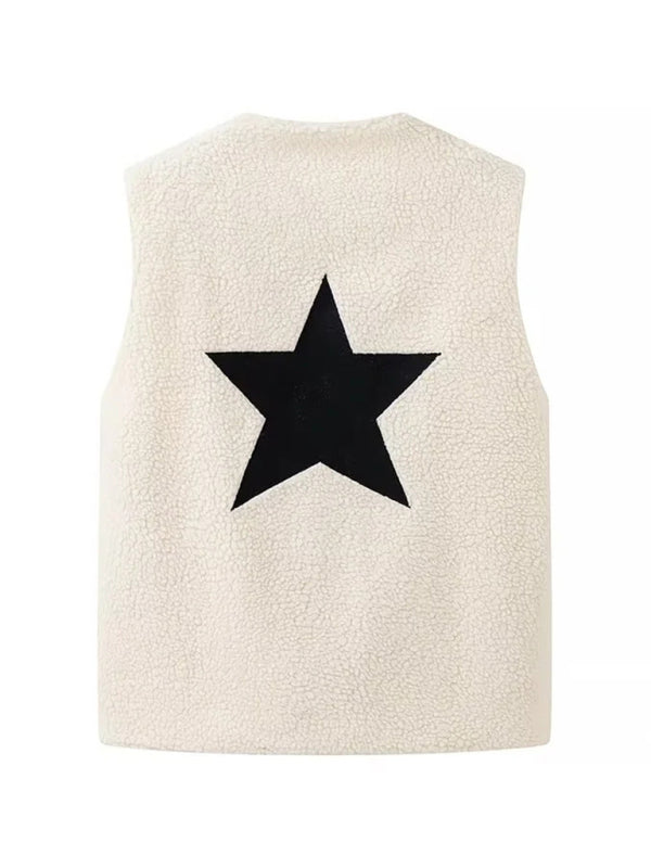 Star-Back Fleece Vest Cream Waistcoat Fleece Vests