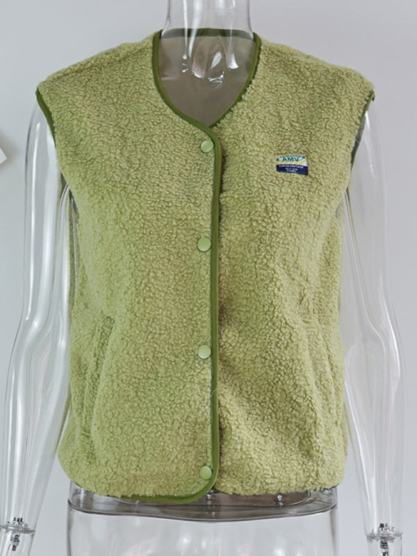 Green Fleece Vest Outdoor Sherpa Waistcoat Vests