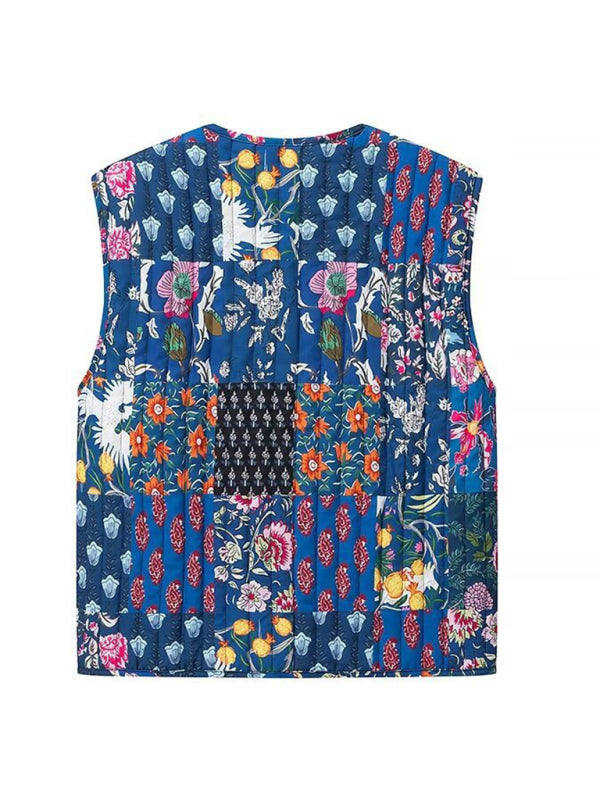 Artistic Floral Quilted Vest Vests