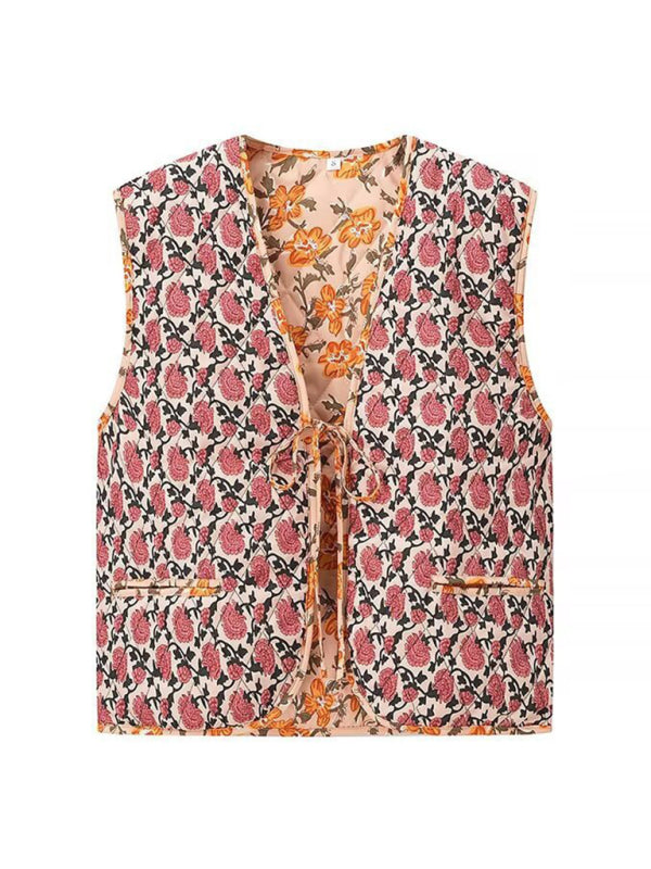 Artistic Floral Quilted Vest Vests