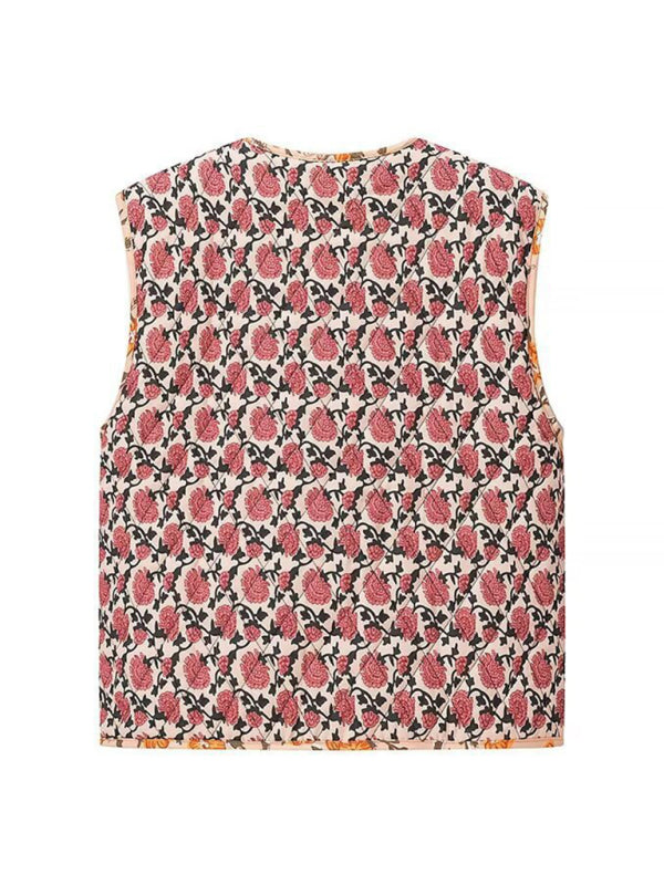 Artistic Floral Quilted Vest Vests