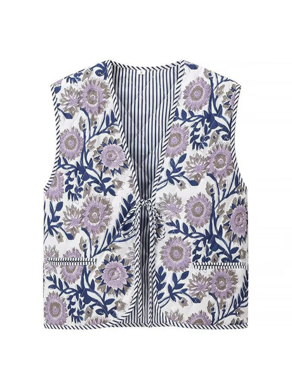 Artistic Floral Quilted Vest Vests