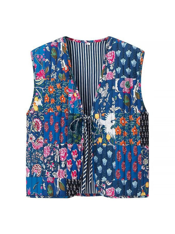 Artistic Floral Quilted Vest Vests