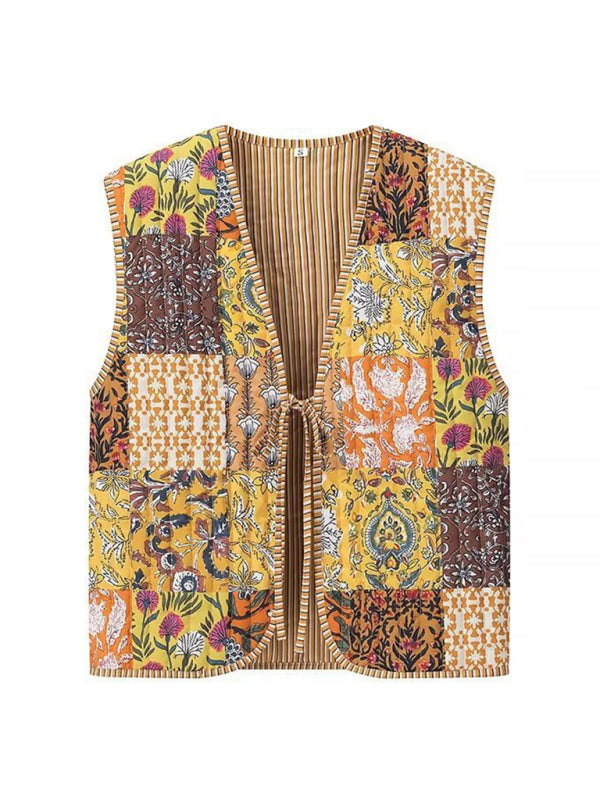 Artistic Floral Quilted Vest Vests