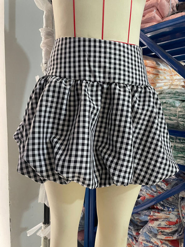 Red & White Gingham Flounce Skirt Mini Skirts