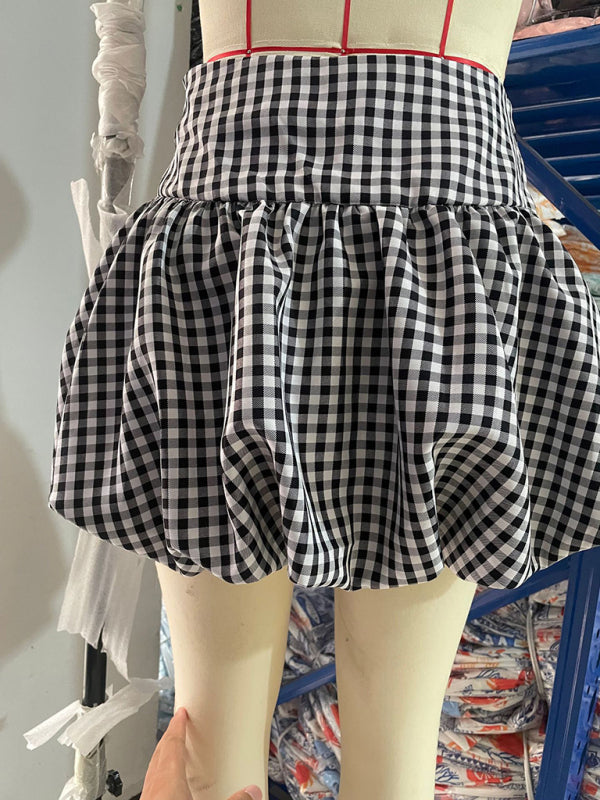 Red & White Gingham Flounce Skirt Mini Skirts