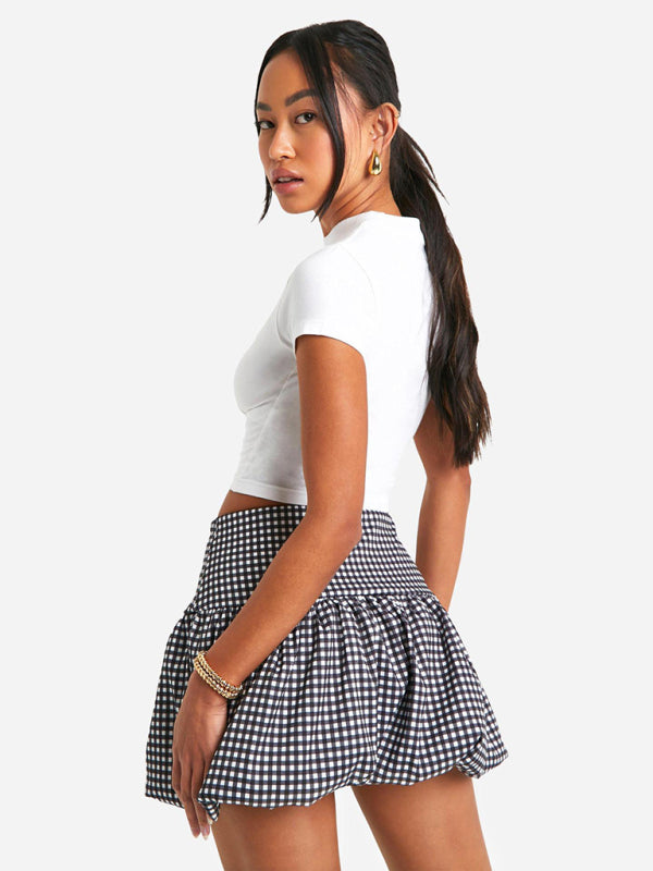 Red & White Gingham Flounce Skirt Mini Skirts