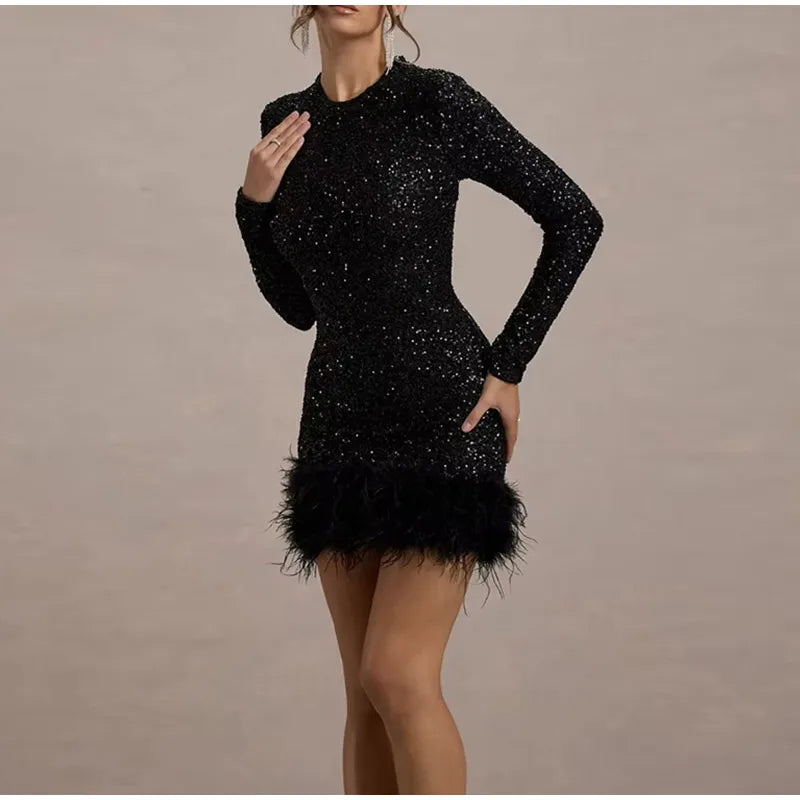 Elegant Sequin Mini Dress with Playful Ruffles Mini Dresses