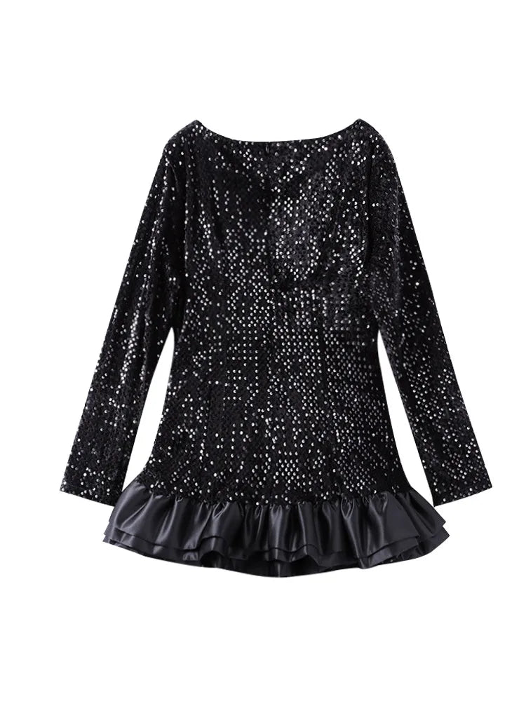 Elegant Sequin Mini Dress with Playful Ruffles Mini Dresses