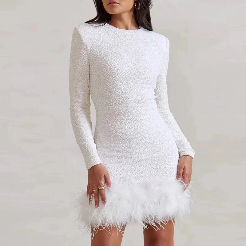 Elegant Sequin Mini Dress with Playful Ruffles Mini Dresses