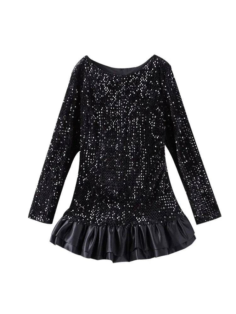 Elegant Sequin Mini Dress with Playful Ruffles Mini Dresses