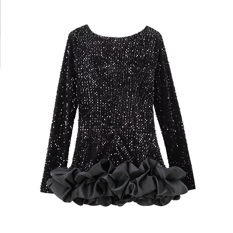 Elegant Sequin Mini Dress with Playful Ruffles Mini Dresses