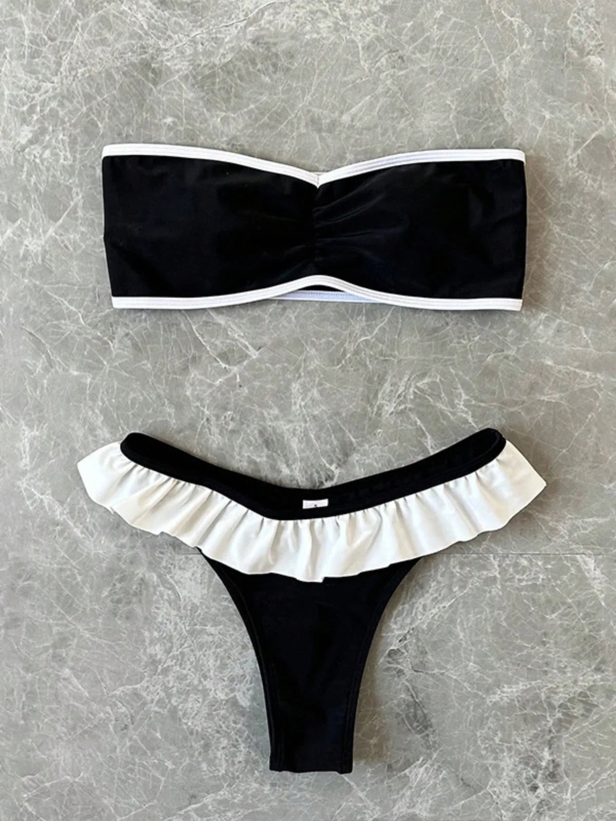 Black Bandeau Bikini with Ruffle	