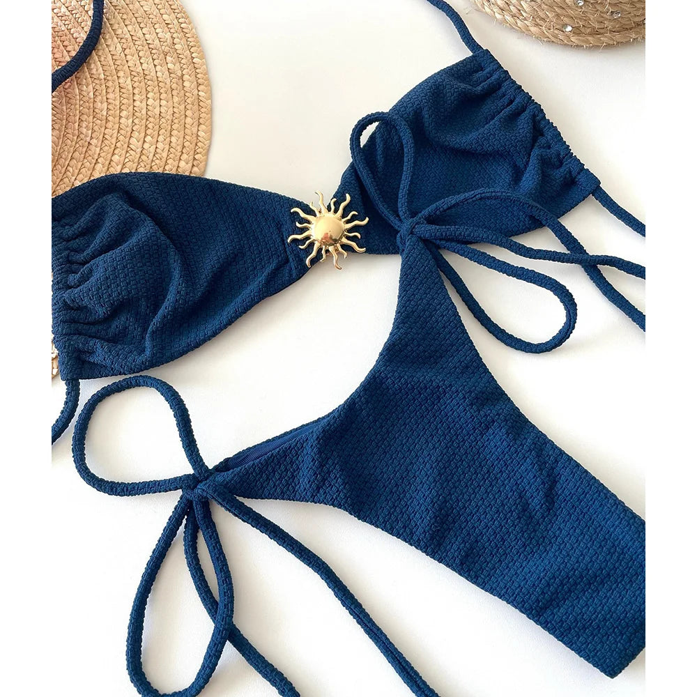 Elegant Sea-Inspired Green Bikini with Sun Pendant	