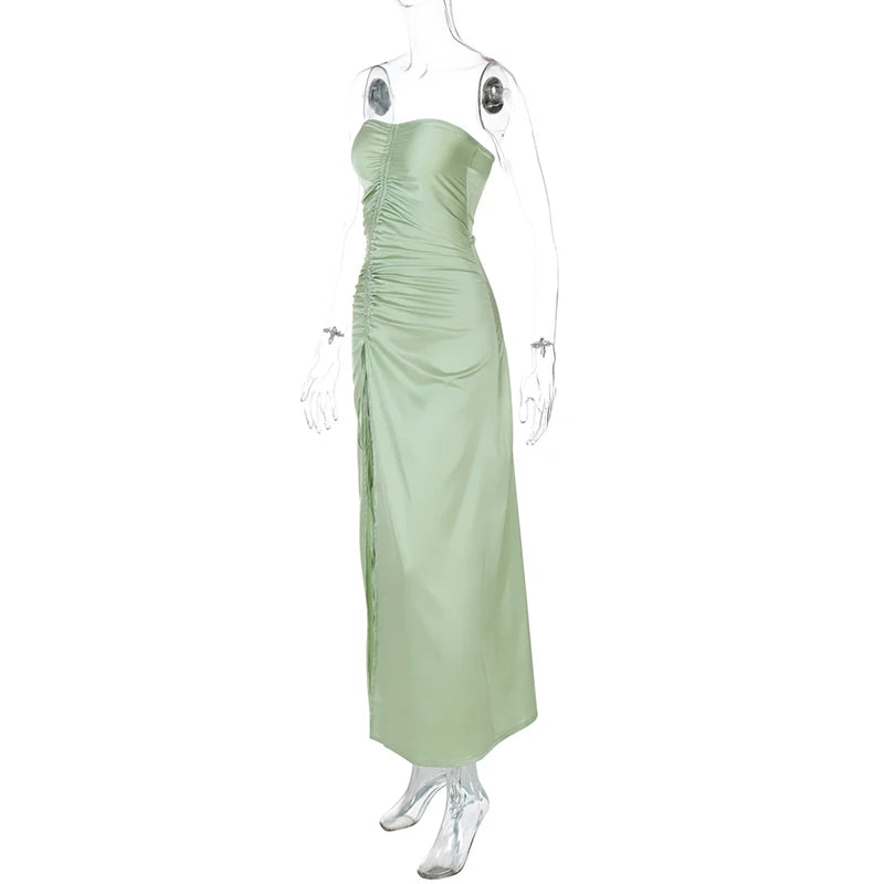 Mint Satin Strapless Slit Dress Elegant Dresses