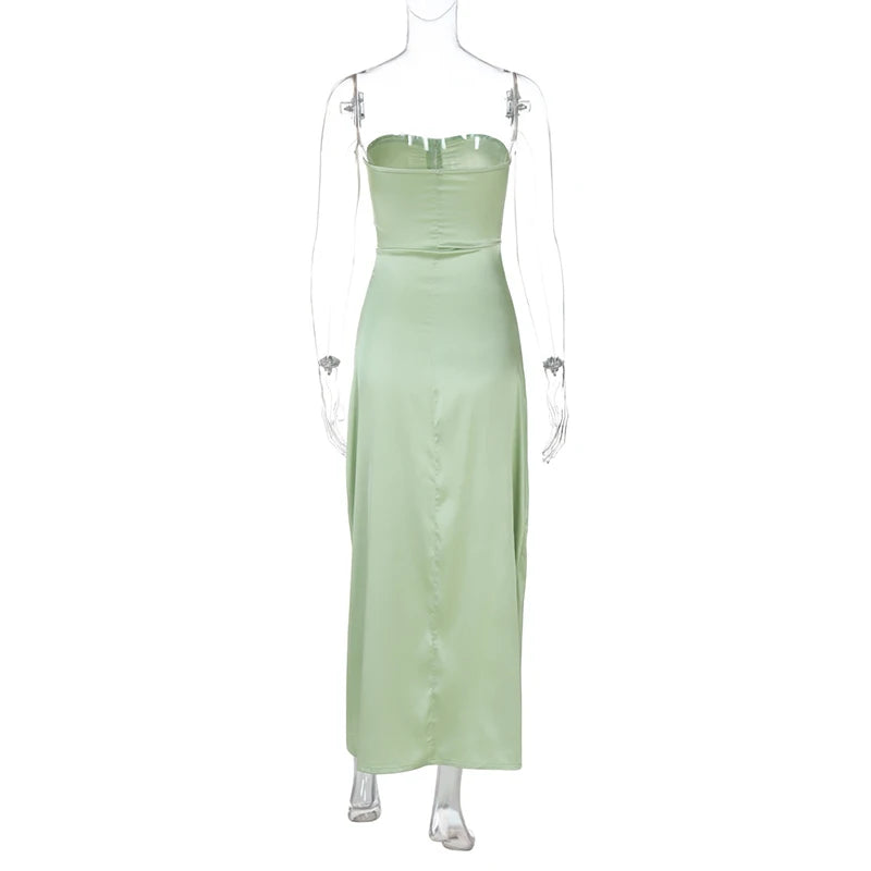 Mint Satin Strapless Slit Dress Elegant Dresses