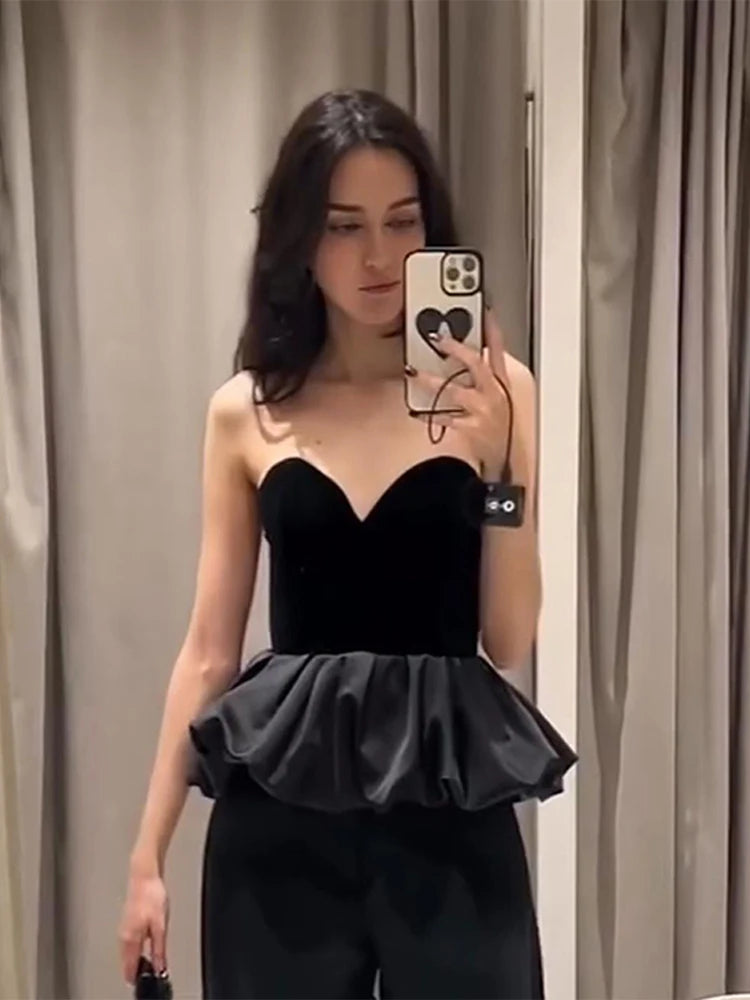 Black Velvet Peplum Tube Top – Night Out Essential Strapless Tops