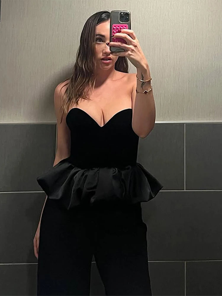 Black Velvet Peplum Tube Top – Night Out Essential Strapless Tops