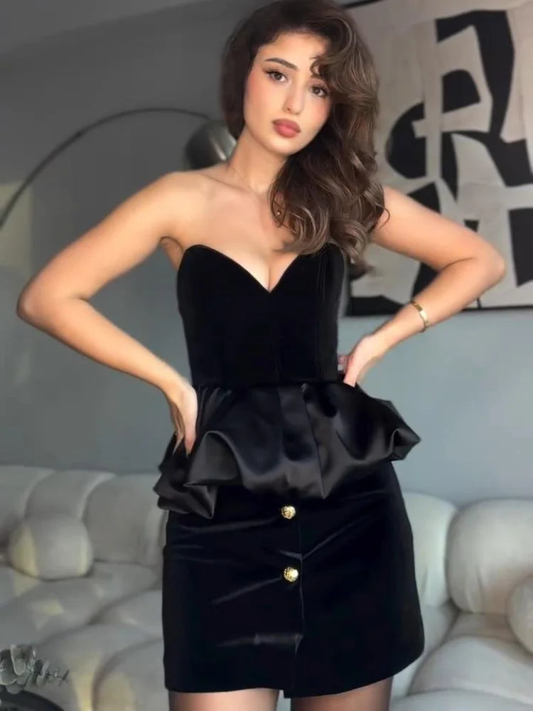 Black Velvet Peplum Tube Top – Night Out Essential Strapless Tops