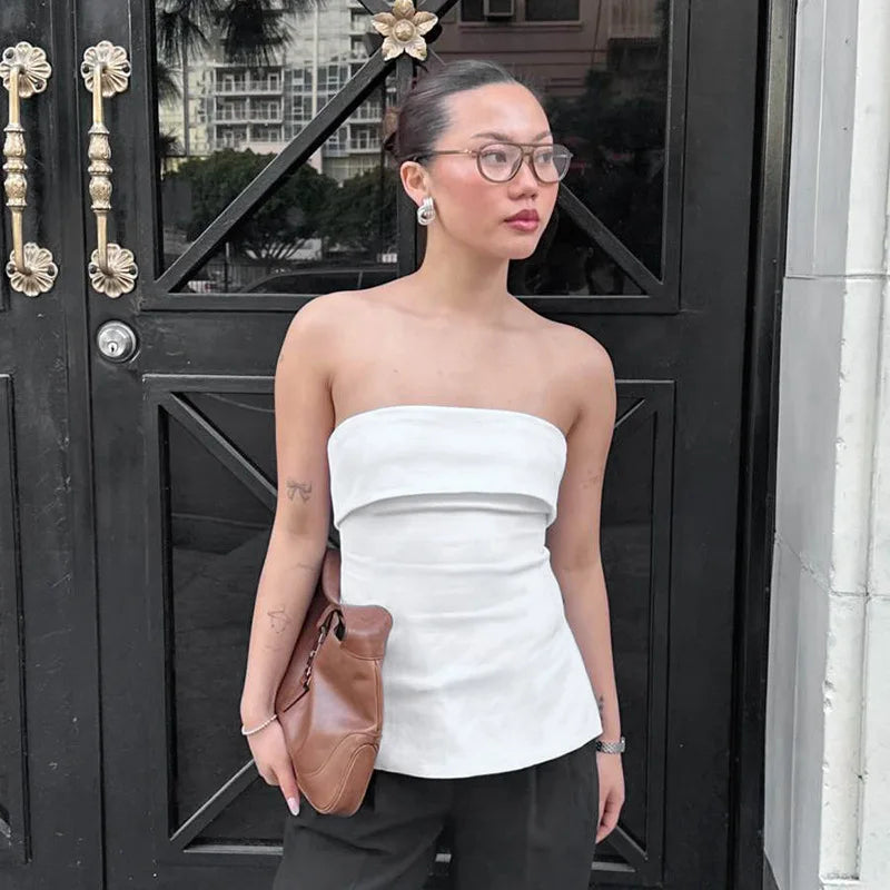 Urban Strapless White Top Tube Tops