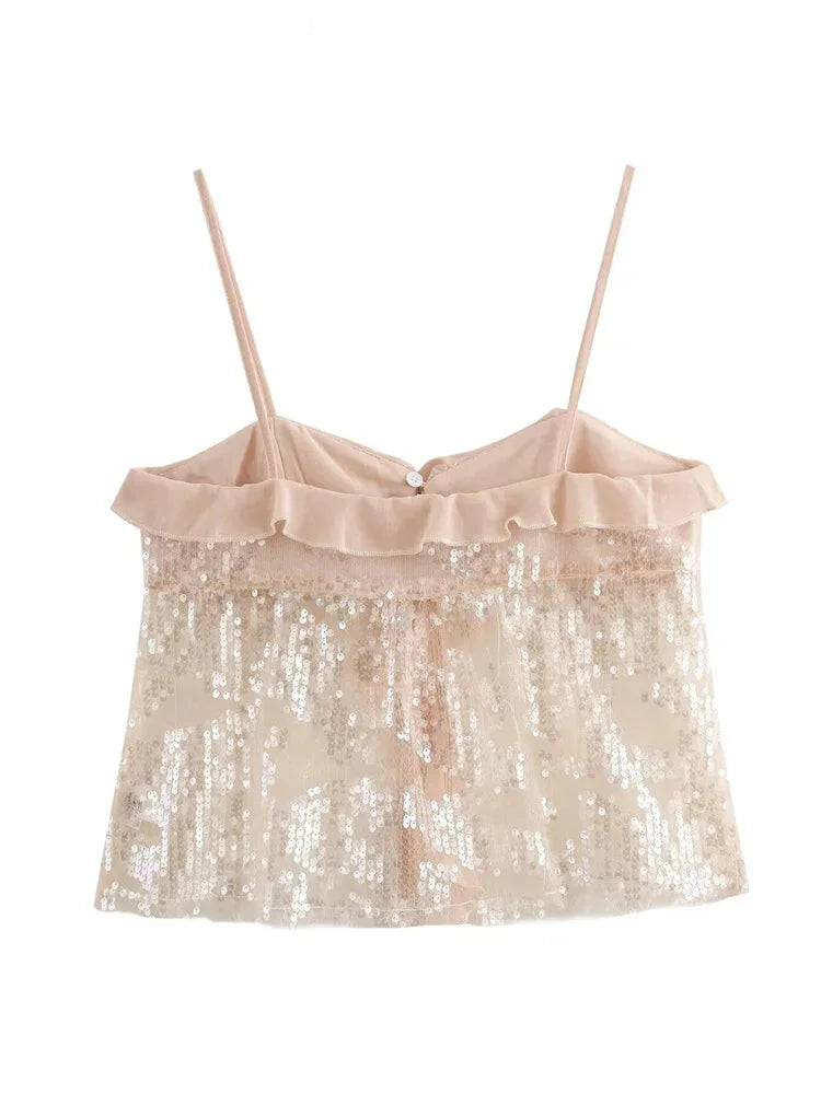 Trendy Sparkly Sequin Ruffle Cami Top Cami Tops