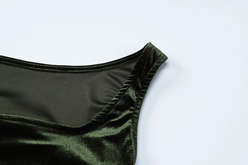 Trendy Green Velvet Party Dress & Gloves Velvet Dresses