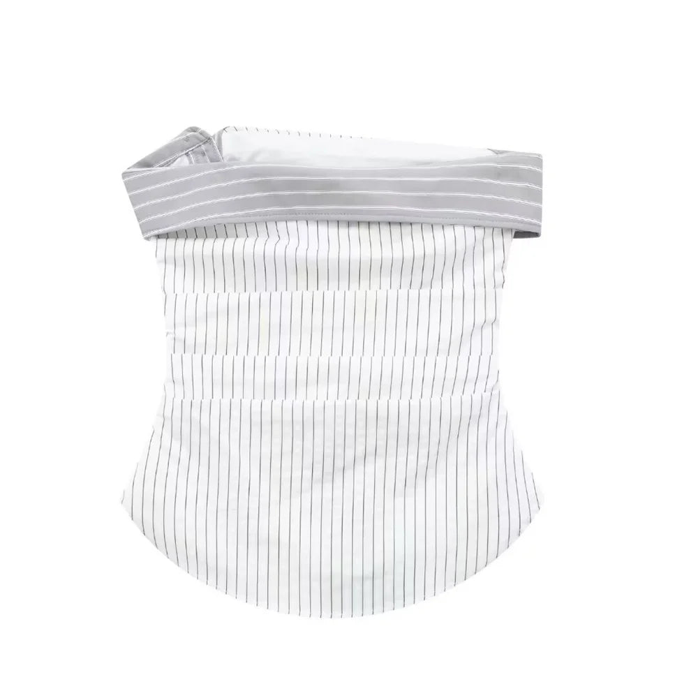 Menswear-inspired Asymmetric Strapless Stripe Top Tube Tops