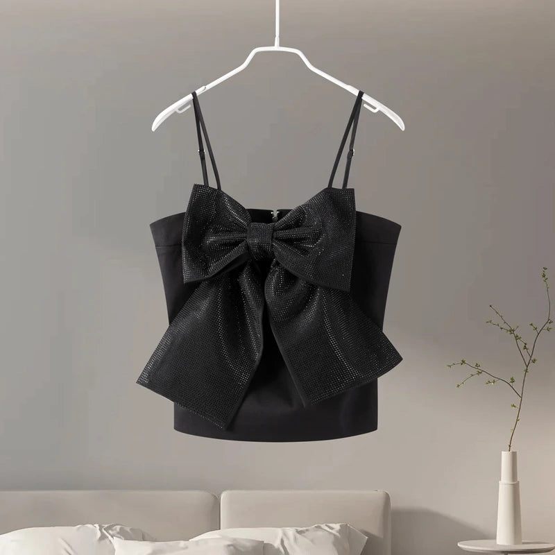 Evening Black Sparkle Cami Bow Top Cami Tops