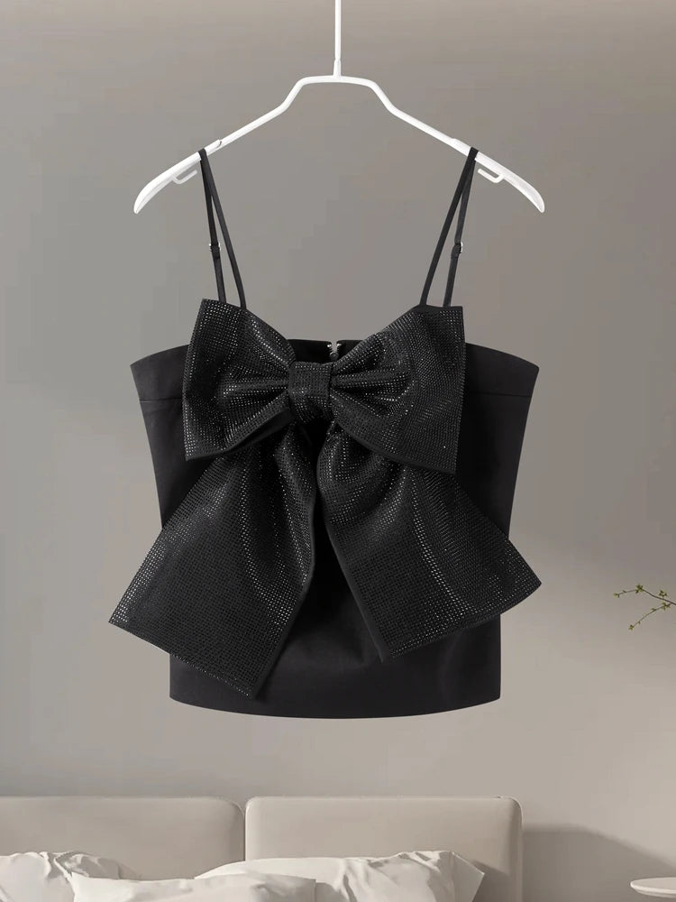 Evening Black Sparkle Cami Bow Top Cami Tops