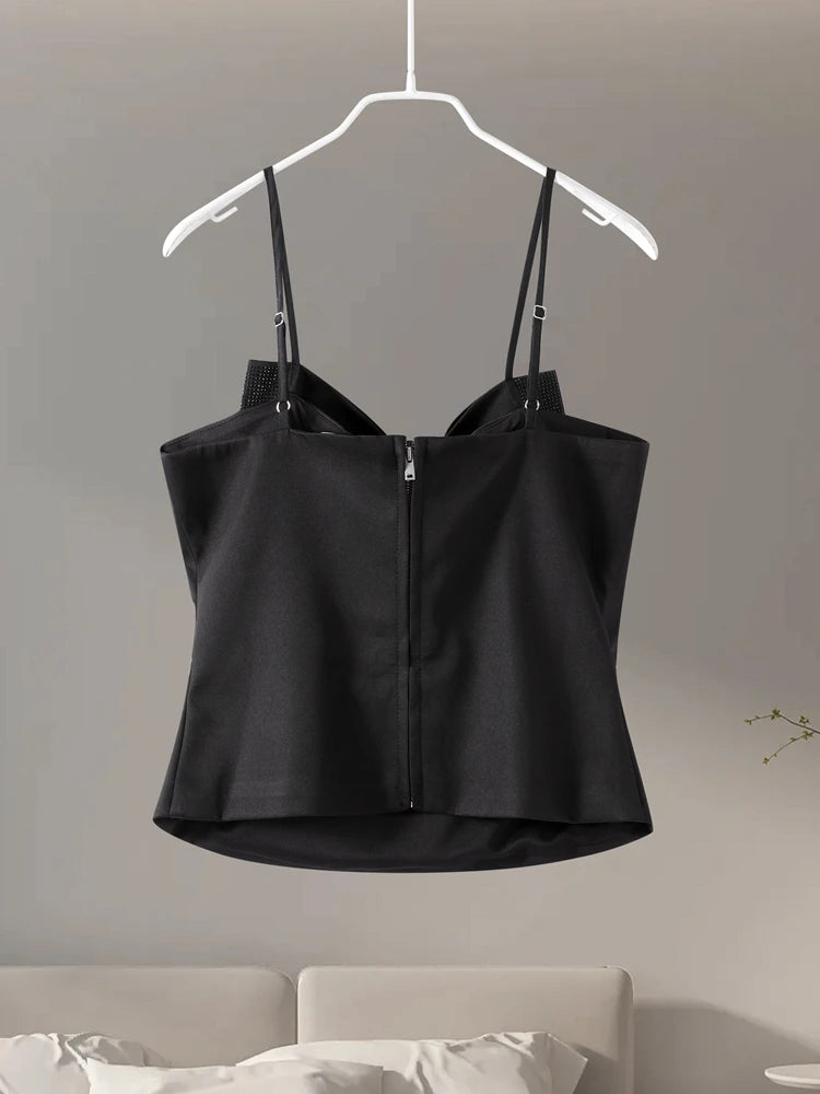 Evening Black Sparkle Cami Bow Top Cami Tops