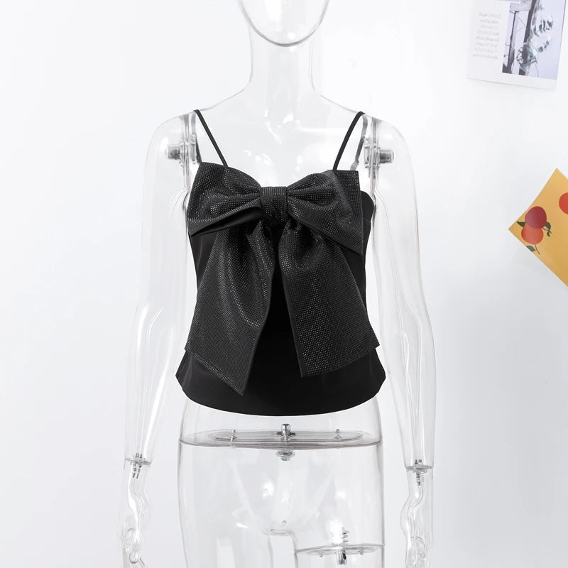 Evening Black Sparkle Cami Bow Top Cami Tops