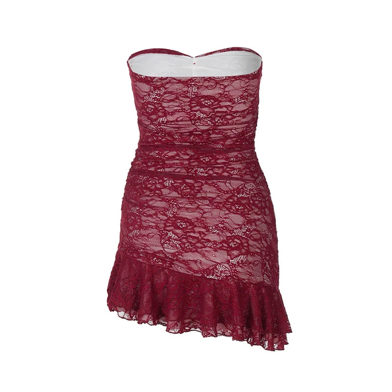 Strapless Lace Red Tube Mini Dress for Club Nights Tube Dresses