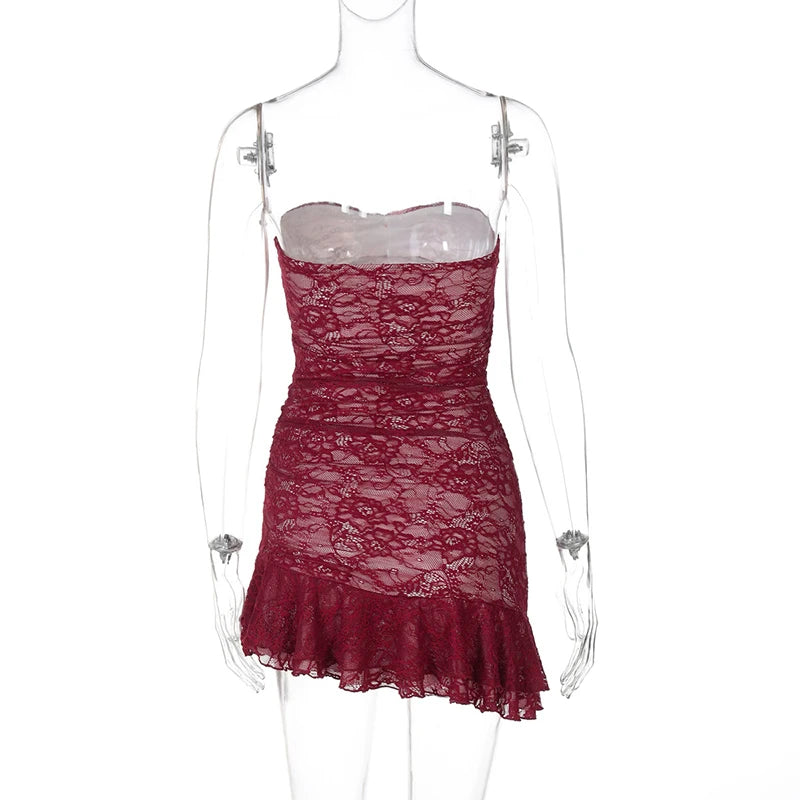 Strapless Lace Red Tube Mini Dress for Club Nights Tube Dresses