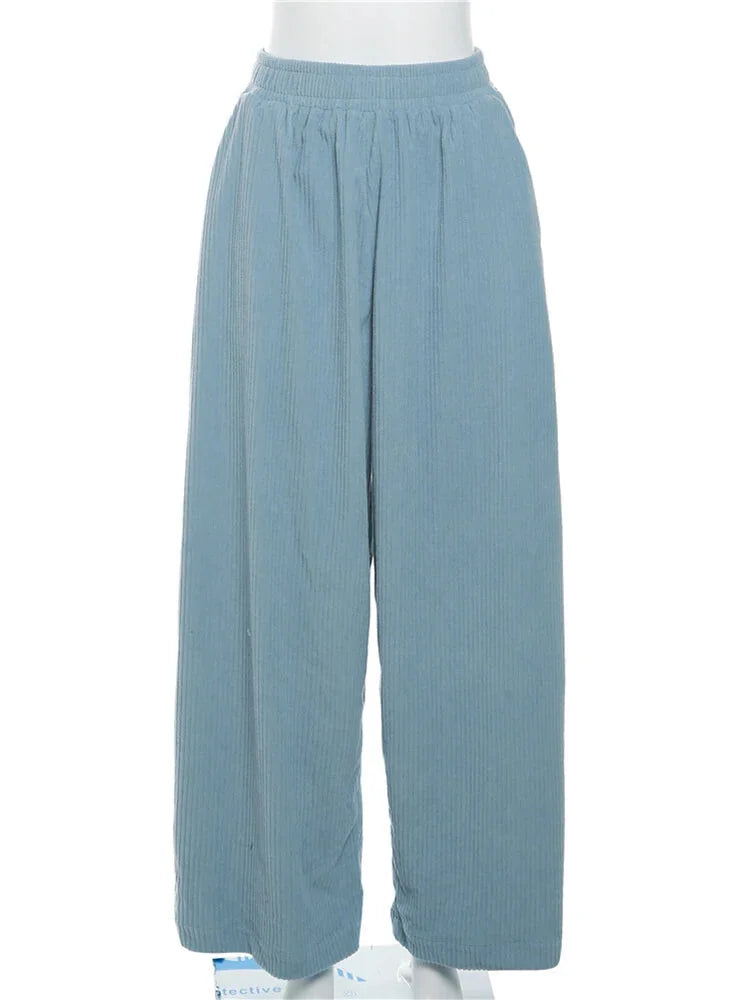 Trendy High-Waisted Corduroy Trousers for Modern Women Pants