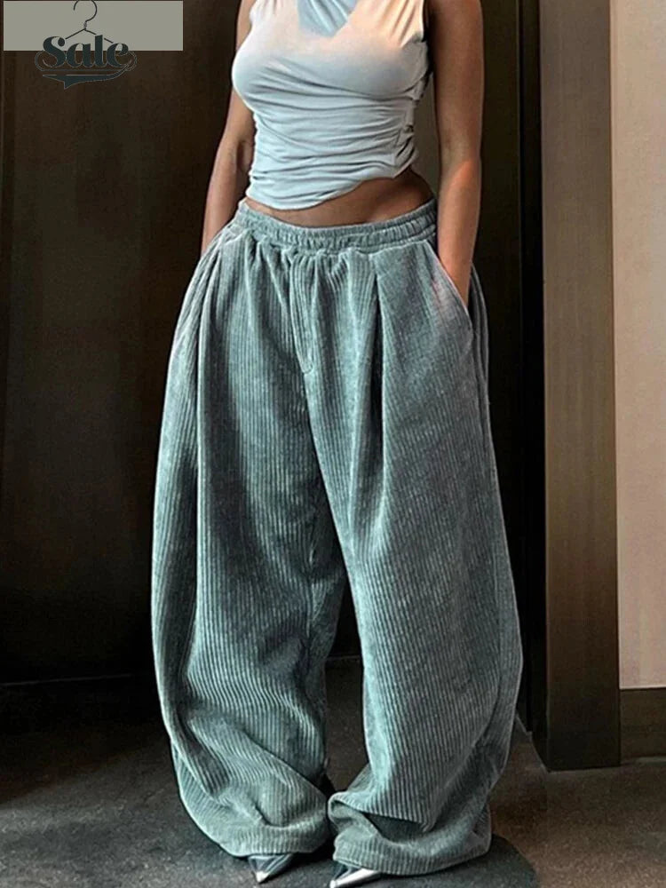 Trendy High-Waisted Corduroy Trousers for Modern Women Pants