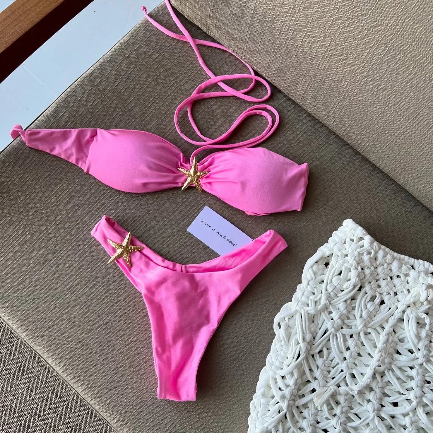 Pink Navy Bandeau Bikini with Starfish Accent Swimsuits