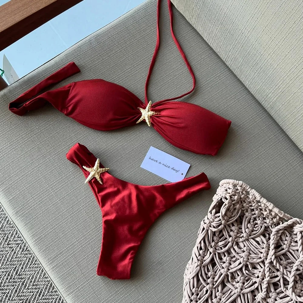 Pink Navy Bandeau Bikini with Starfish Accent Swimsuits