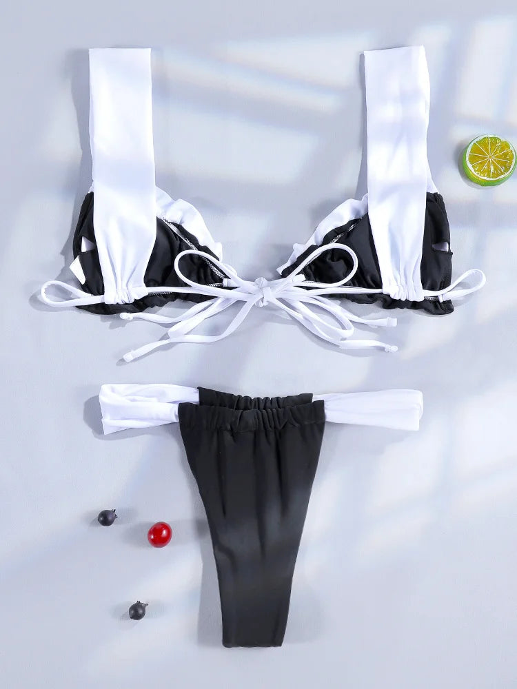 Frill-Edge Bikini in Monochrome Beachwear 2 Piece Swimsuit