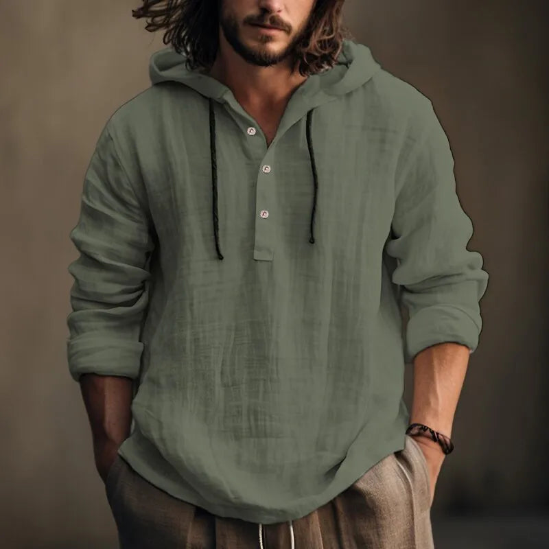 Lightweight Cotton Linen Hoodie Men’s Shirt Top Men Shirts