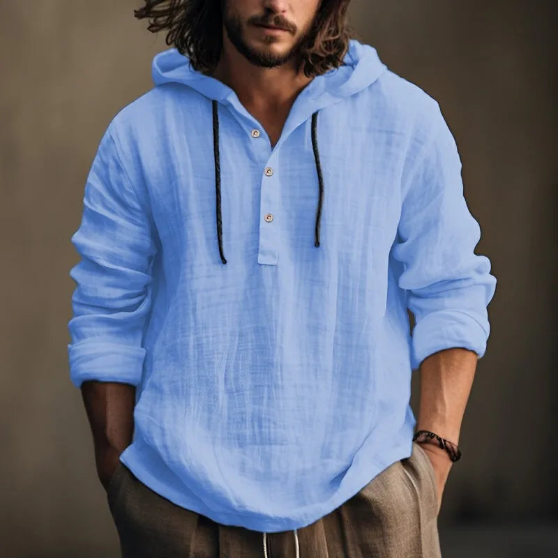 Lightweight Cotton Linen Hoodie Men’s Shirt Top Men Shirts