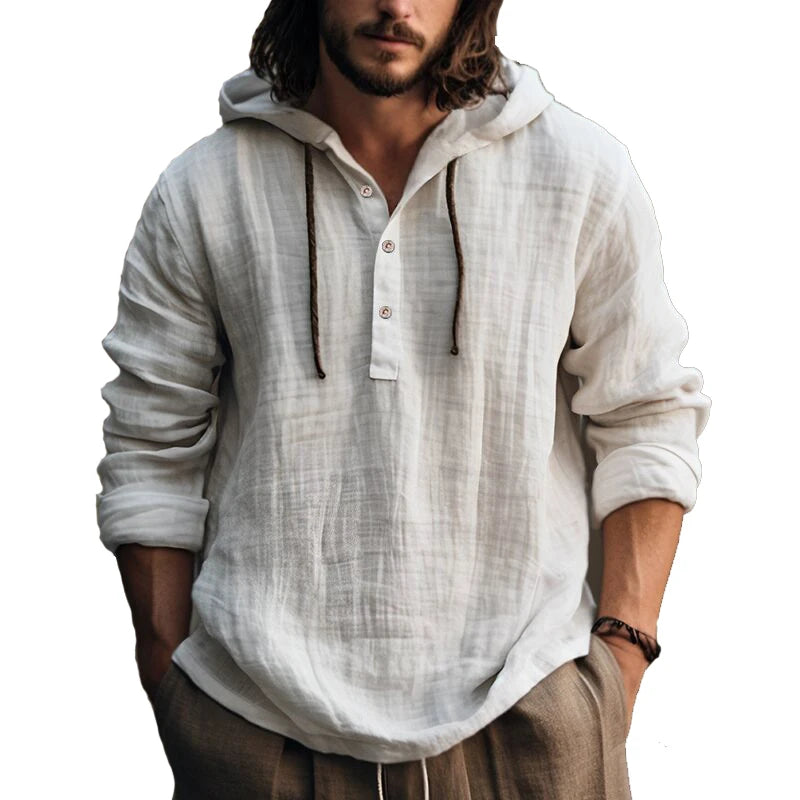 Lightweight Cotton Linen Hoodie Men’s Shirt Top Men Shirts