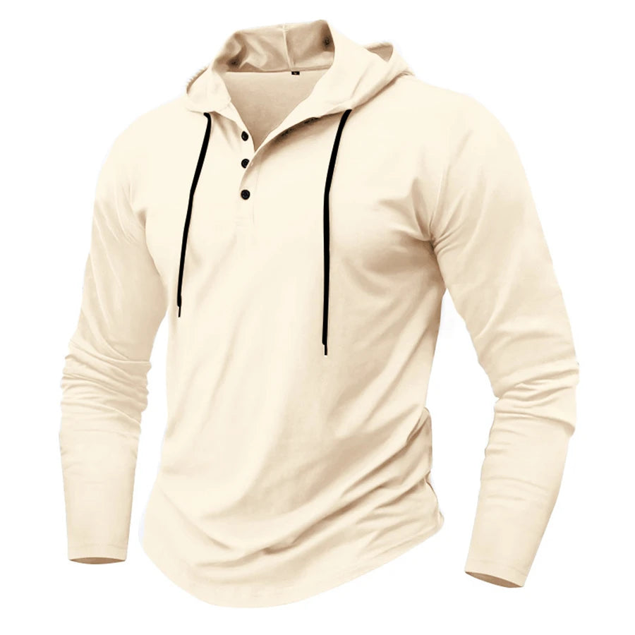 Men’s Henley Muscle Hoodie Athletic Fit Top Hoodies