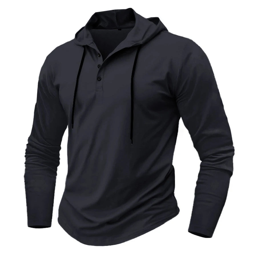 Men’s Henley Muscle Hoodie Athletic Fit Top Hoodies