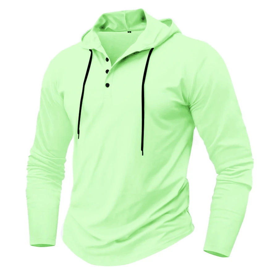 Men’s Henley Muscle Hoodie Athletic Fit Top Hoodies