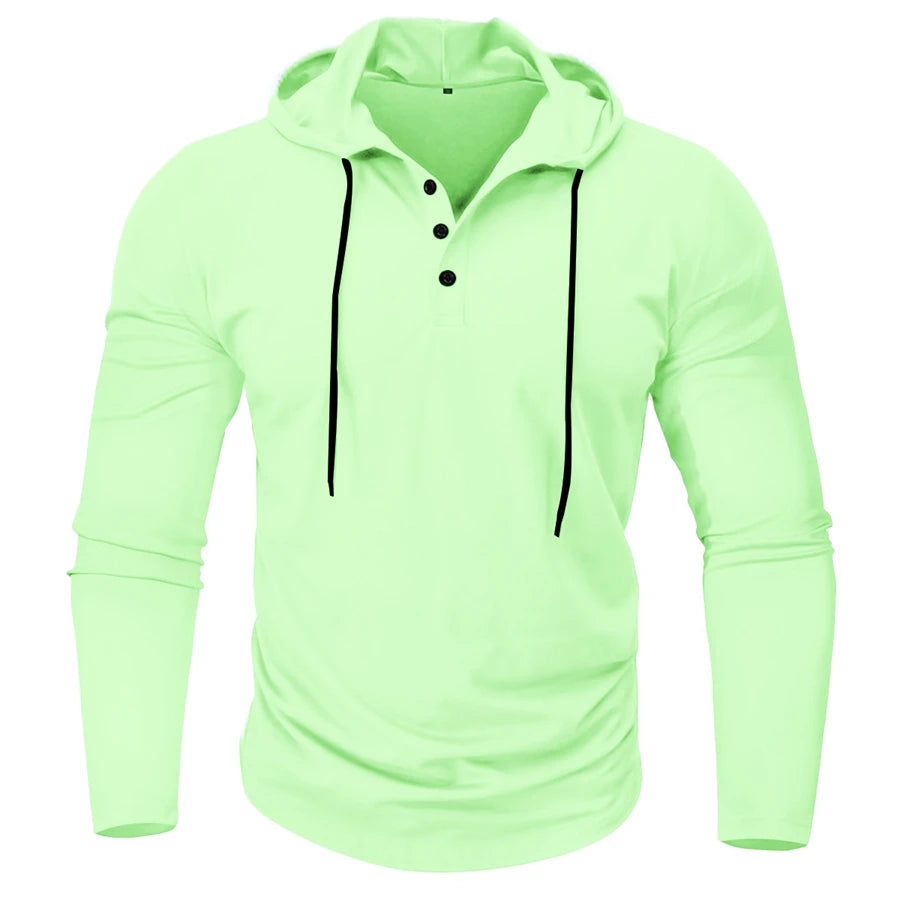 Men’s Henley Muscle Hoodie Athletic Fit Top Hoodies