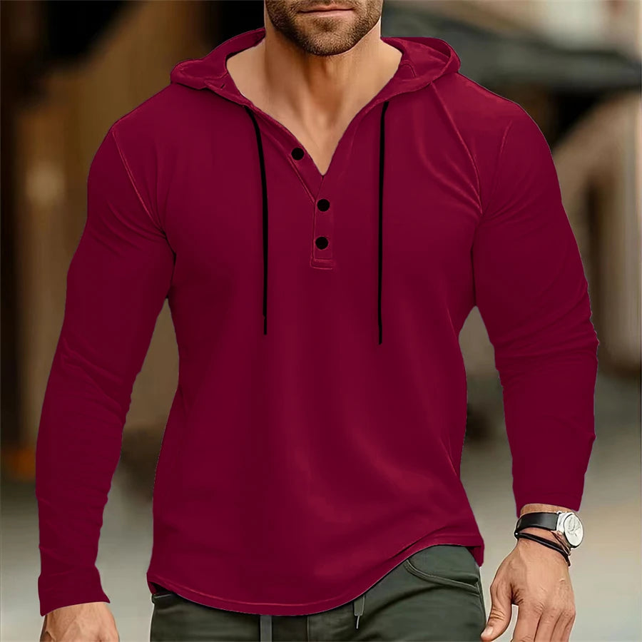 Men’s Henley Muscle Hoodie Athletic Fit Top Hoodies