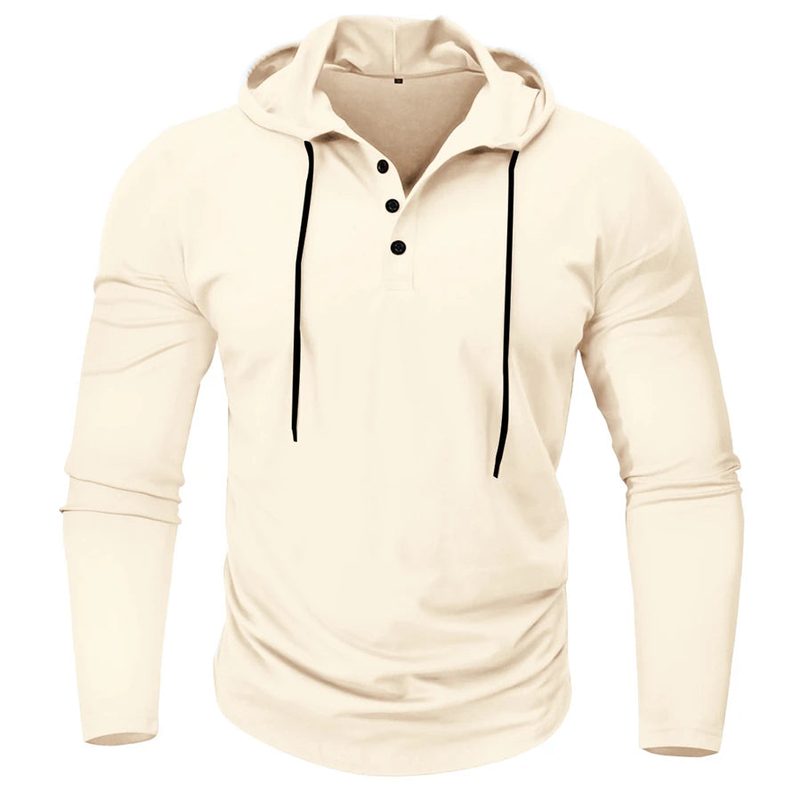 Men’s Henley Muscle Hoodie Athletic Fit Top Hoodies